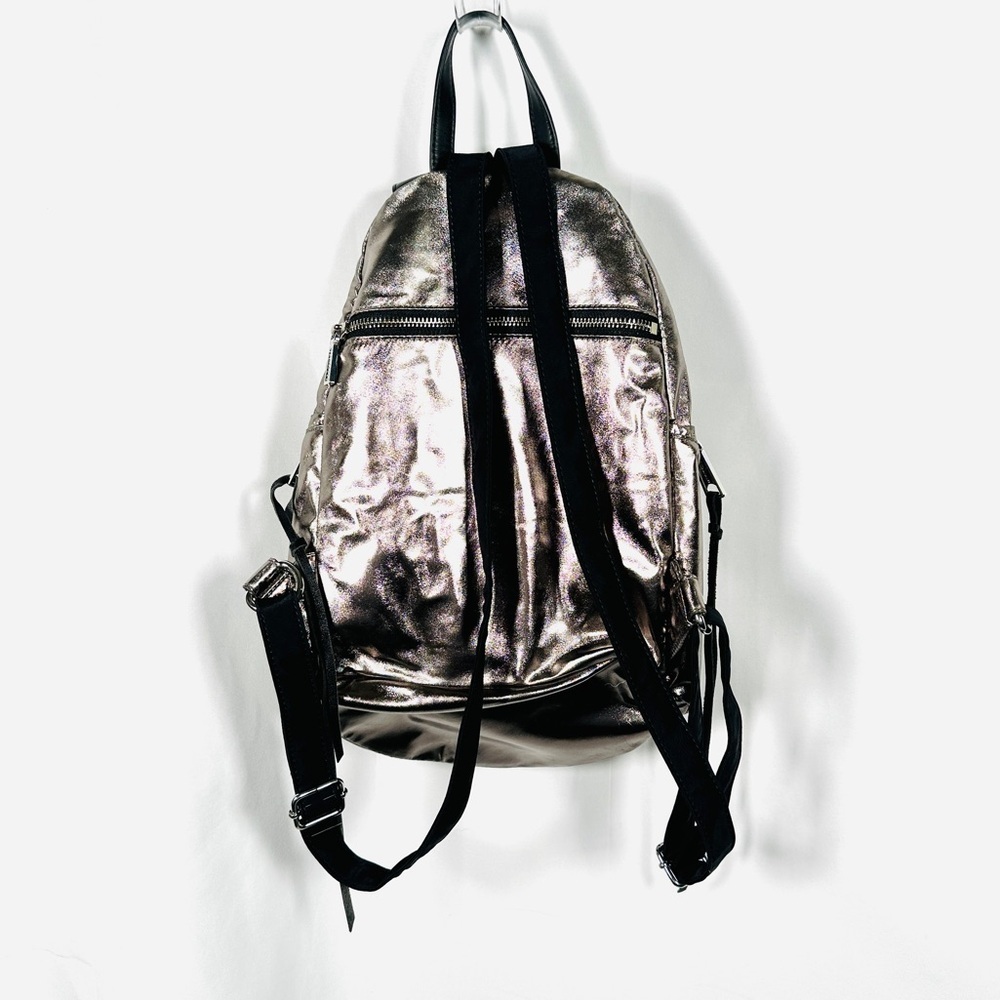 Rebecca Minkoff Julian Backpack Metallic Foil Leather Gunmetal Silver - Picture 10 of 14